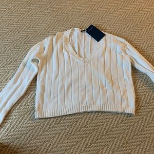 Brandy Melville White cotton V-Neck Sweater.